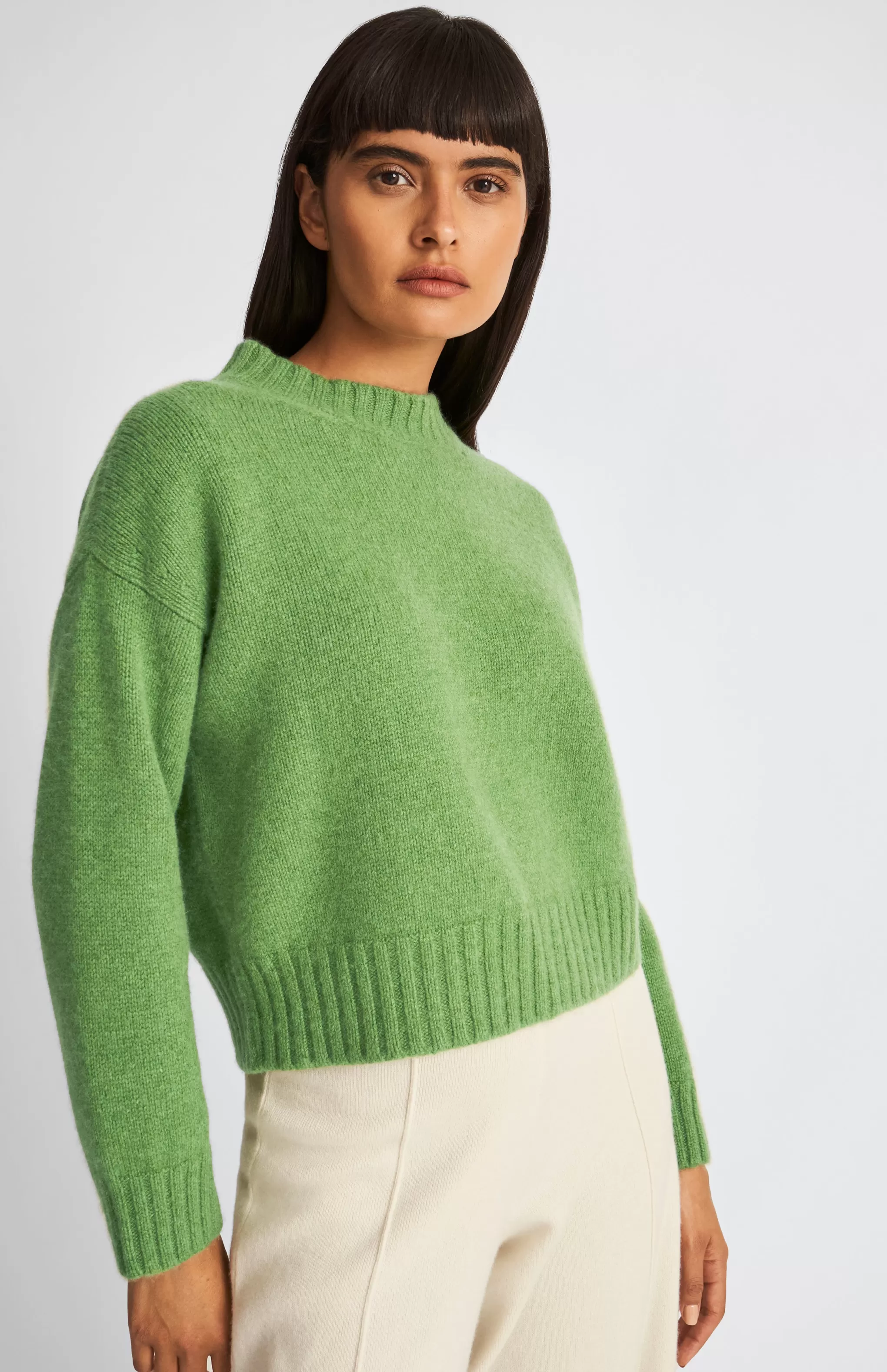 Cheap Women's Cropped Round Neck Cosy Cashmere Jumper In Wood Sage Men/Women Cashmere