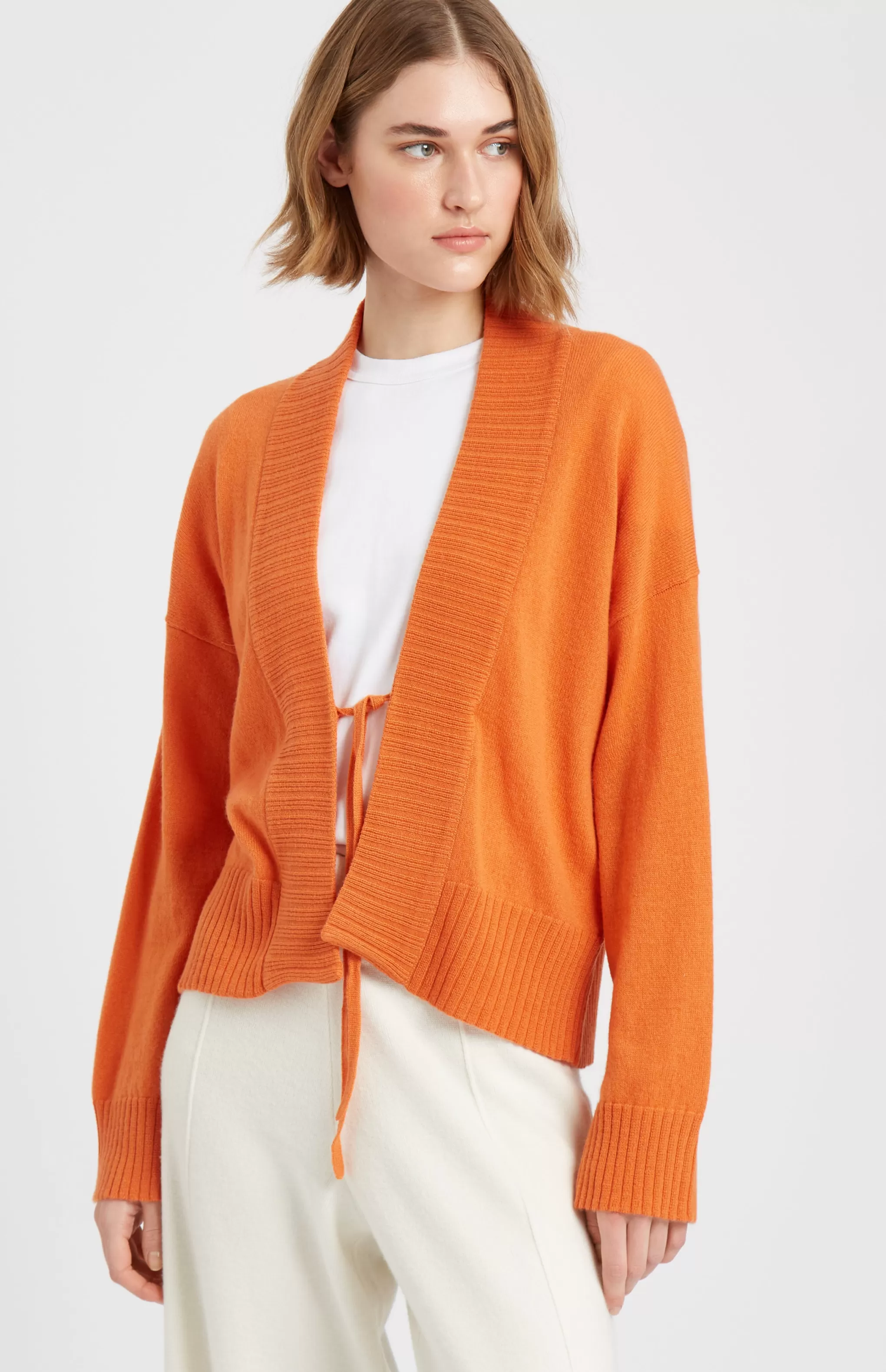 Discount Women's Lightweight Cashmere Open Cardigan With Tie In Burnt Orange Men/Women Cashmere
