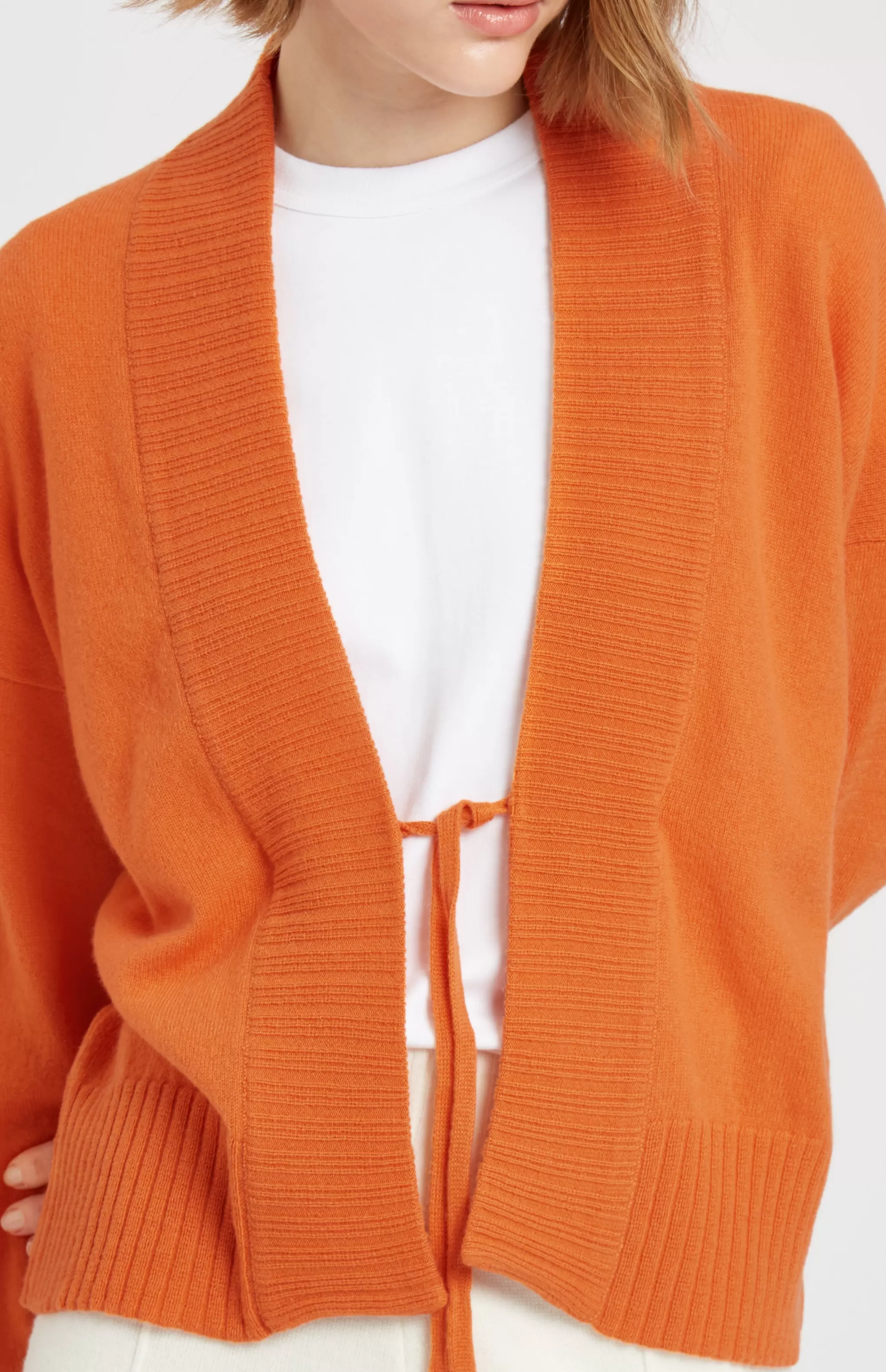 Cheap Women's Lightweight Cashmere Open Cardigan With Tie In Burnt Orange Men/Women Made in Scotland