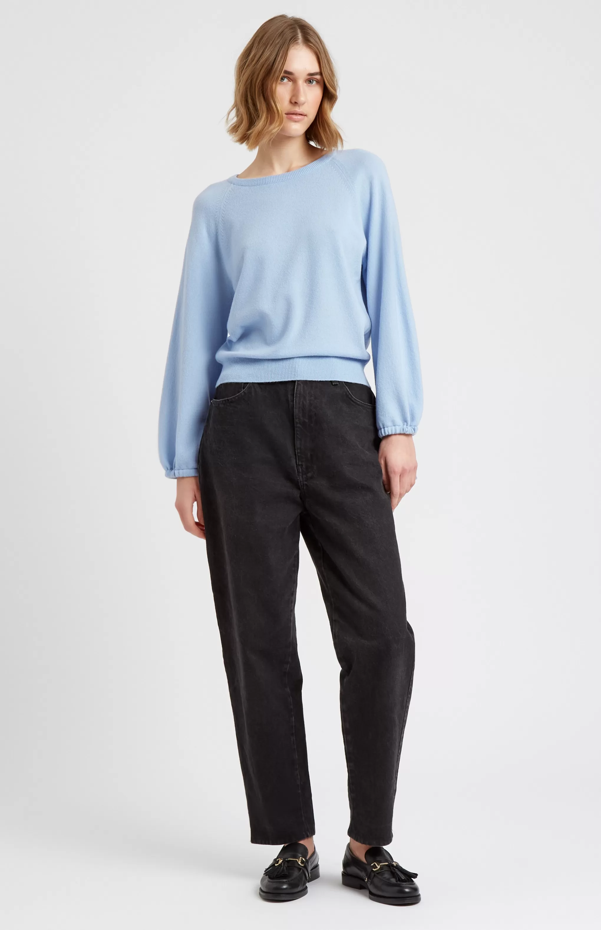 New Women's Lightweight Round Neck Cashmere Jumper In Mirage Blue Men/Women Cashmere
