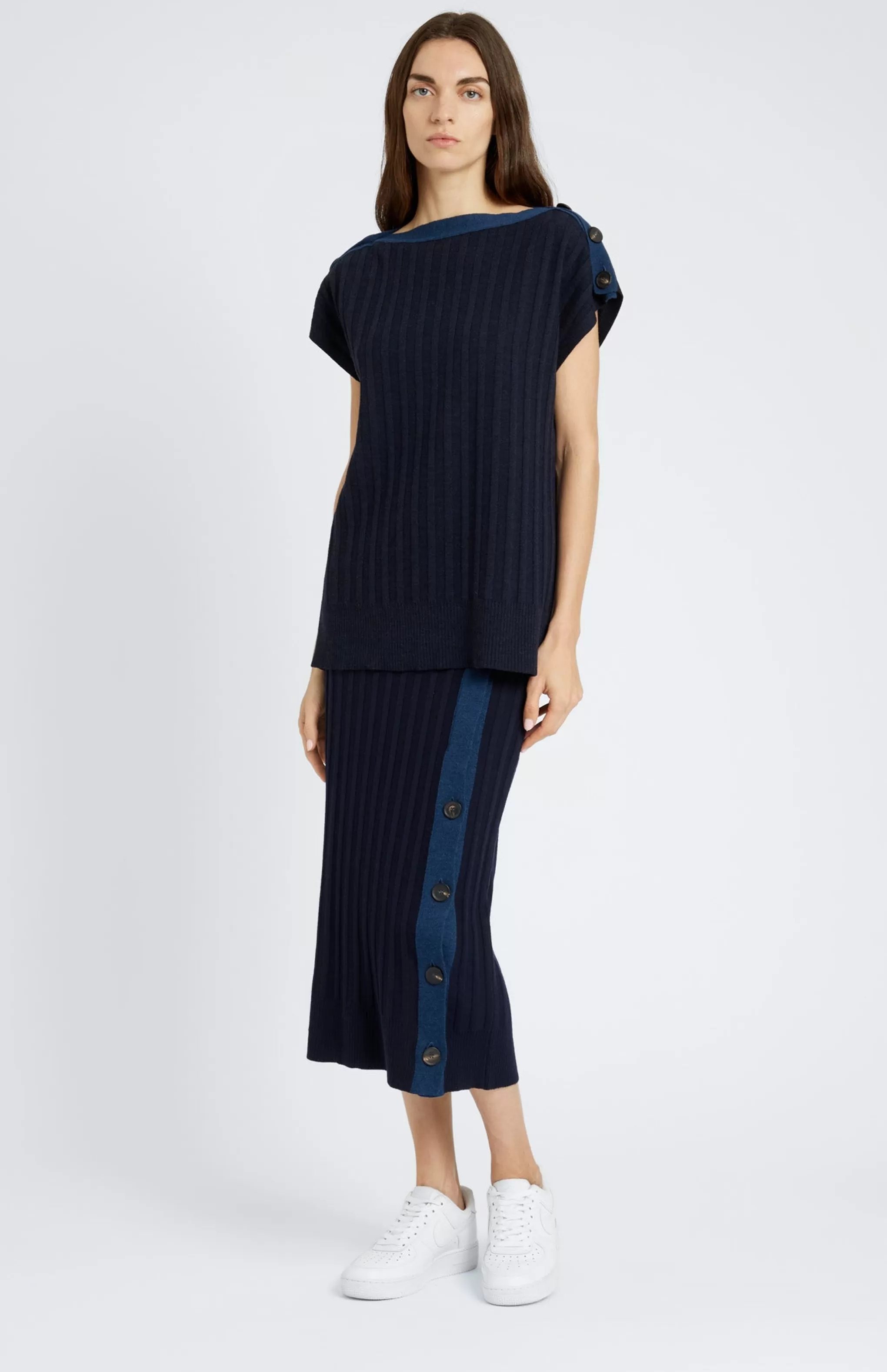 Best Women's Long Ribbed Merino Skirt In Navy Men/Women Skirts