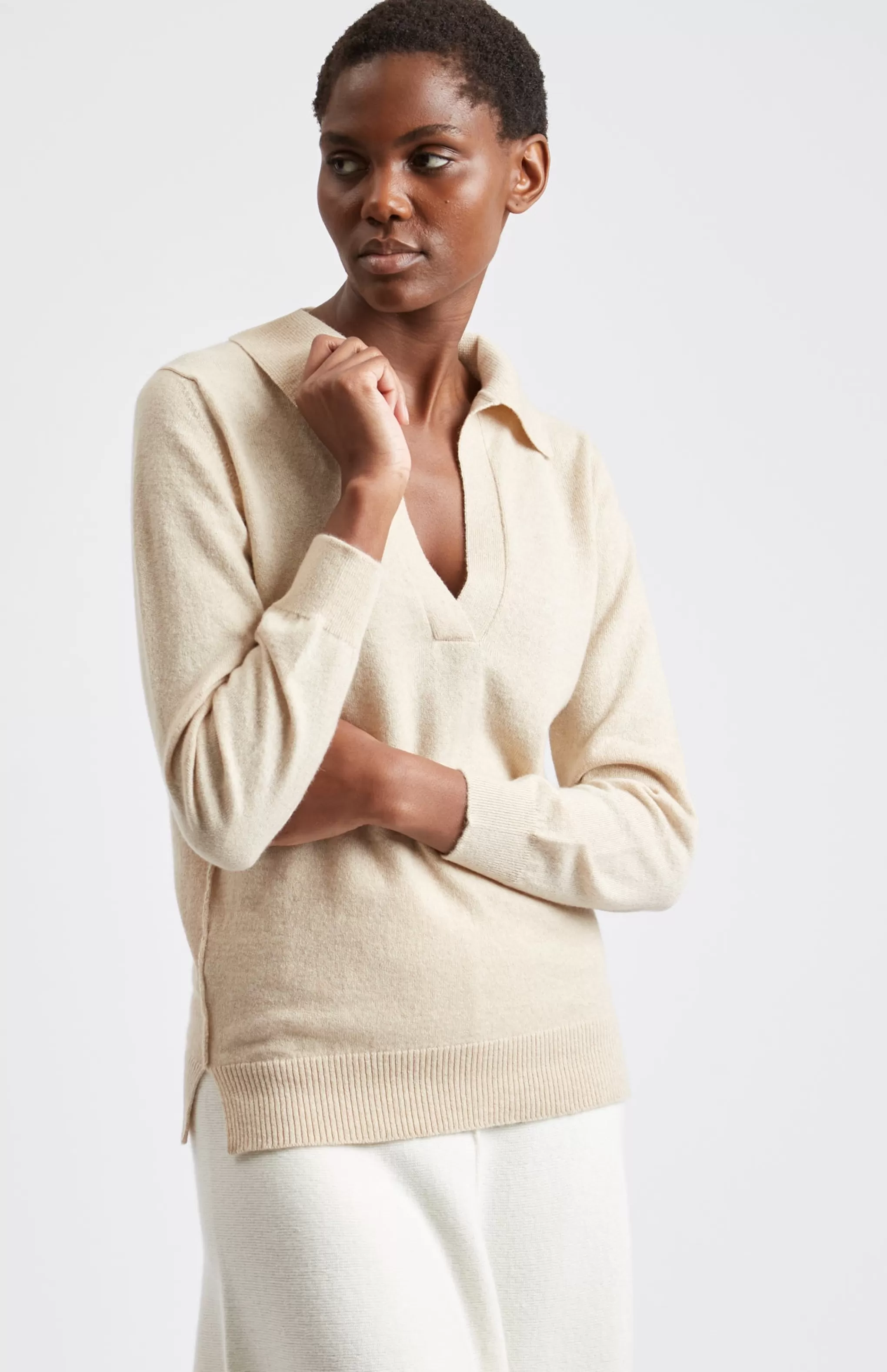 Best Women's Polo-style Cashmere Jumper In Honey Men/Women Medium Weight Knits