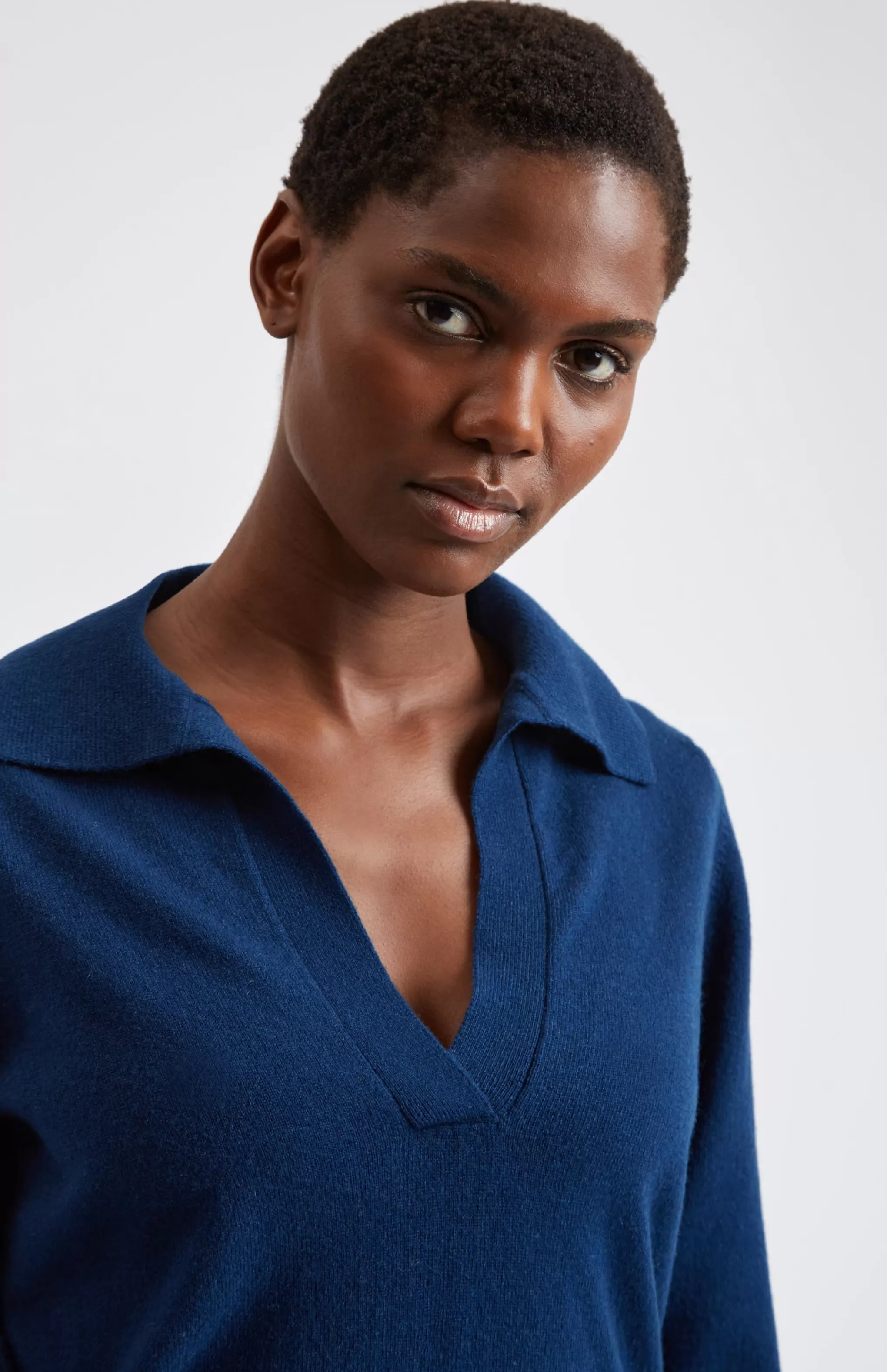 Online Women's Polo-style Cashmere Jumper In Navy Men/Women Cashmere