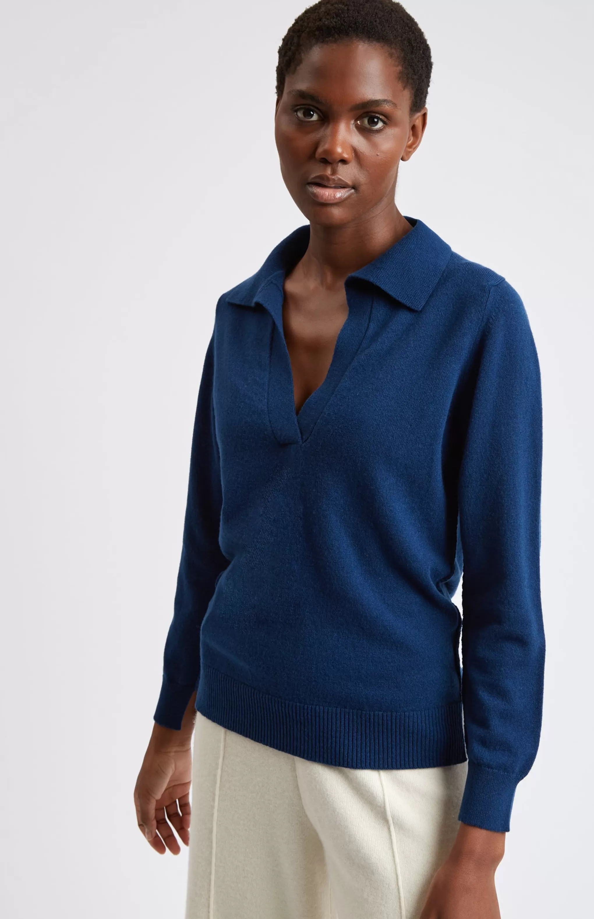 Online Women's Polo-style Cashmere Jumper In Navy Men/Women Cashmere