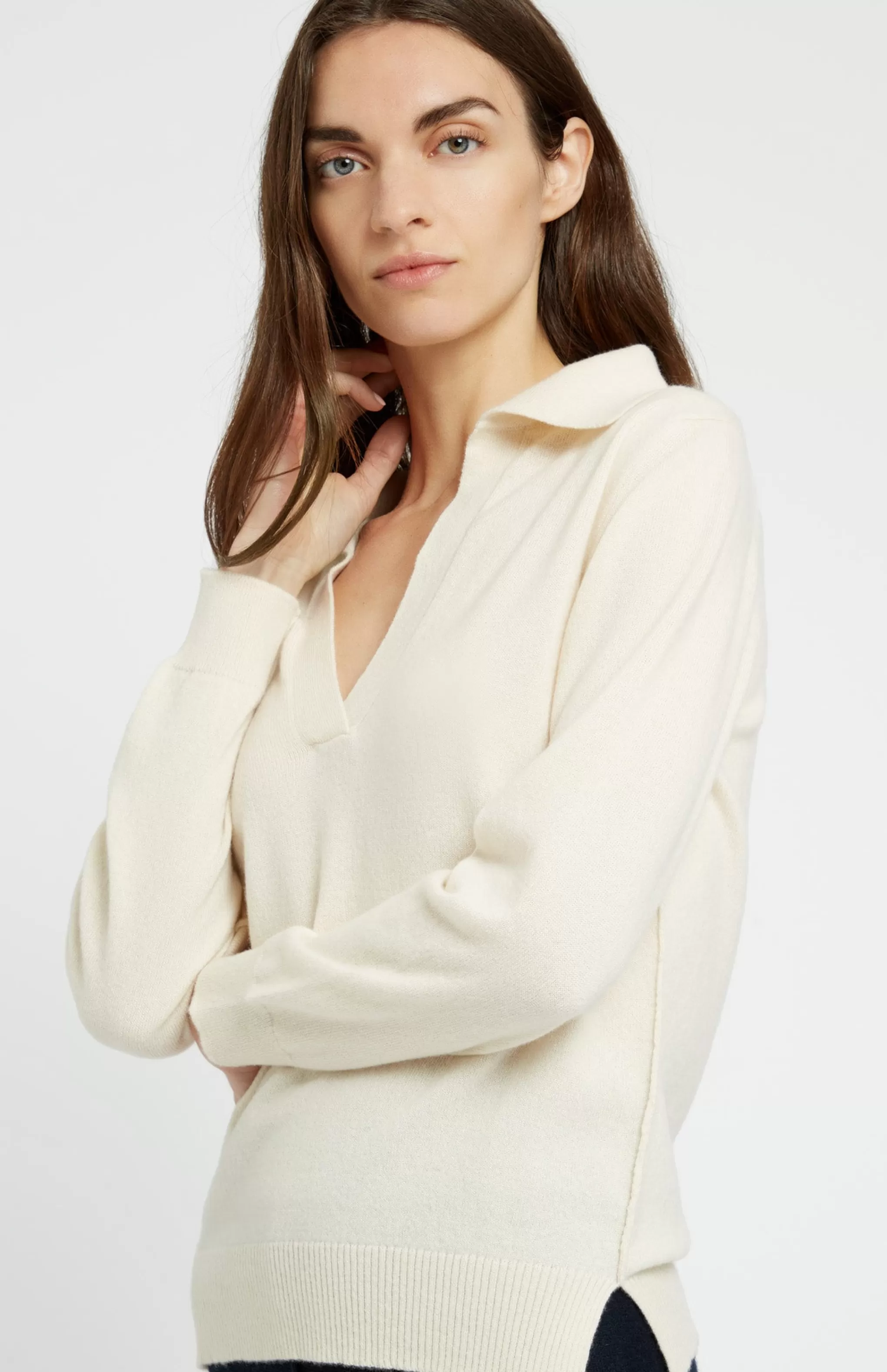 New Women's Polo-style Cashmere Jumper In Vanilla Cream Men/Women Cashmere