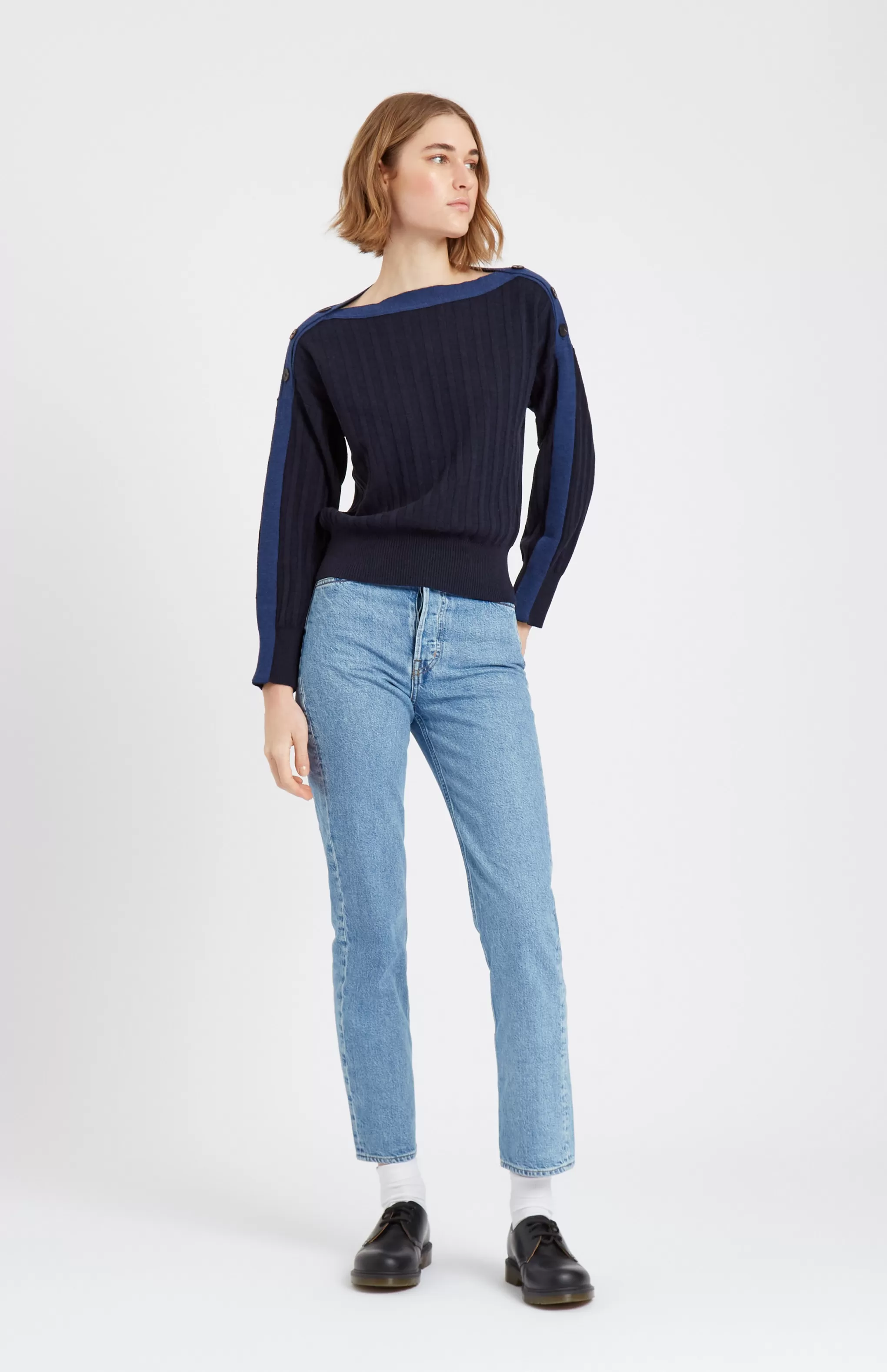 Online Women's Round Neck Merino  Jumper In Navy Men/Women Merino