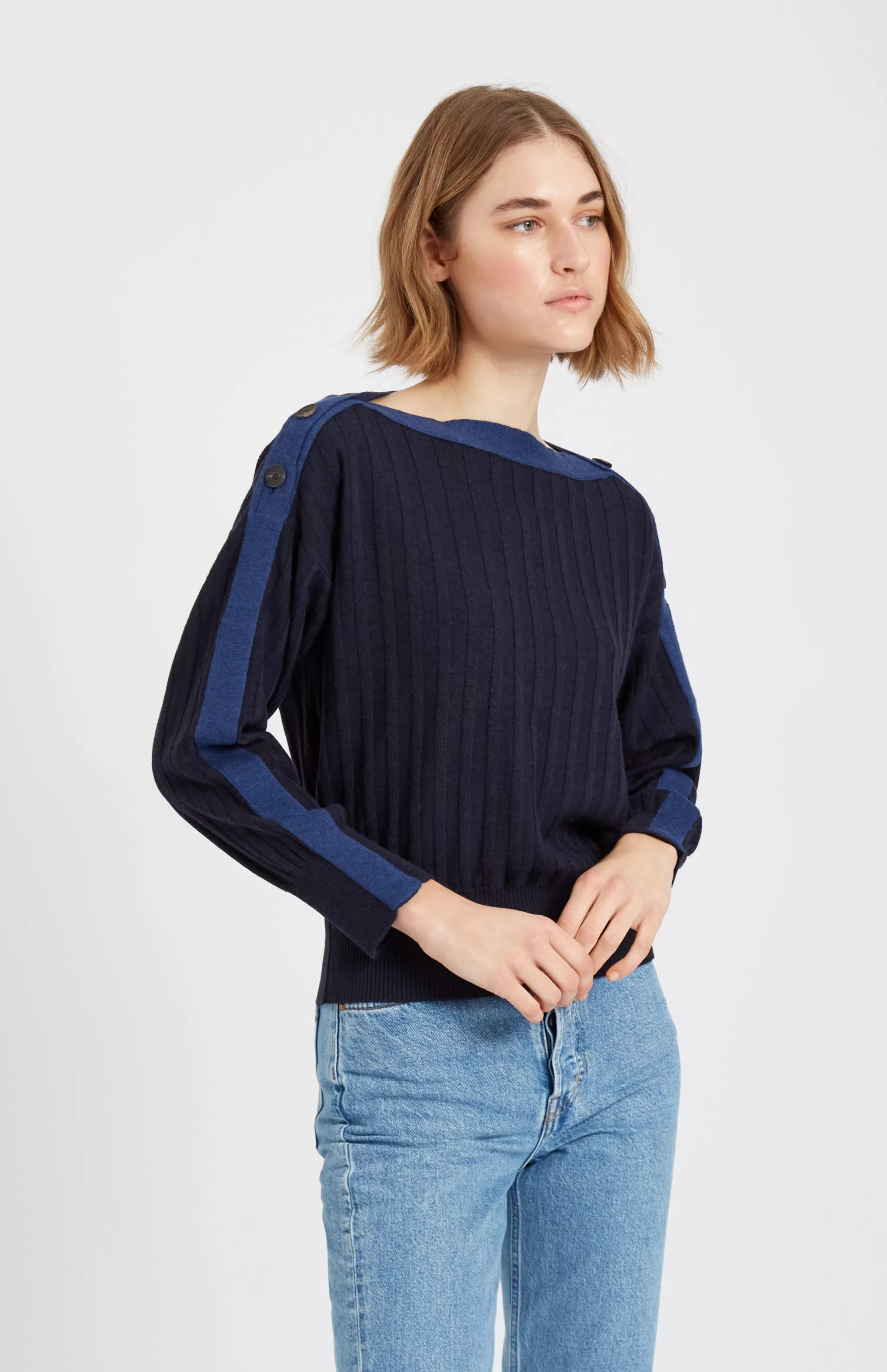 Online Women's Round Neck Merino  Jumper In Navy Men/Women Merino