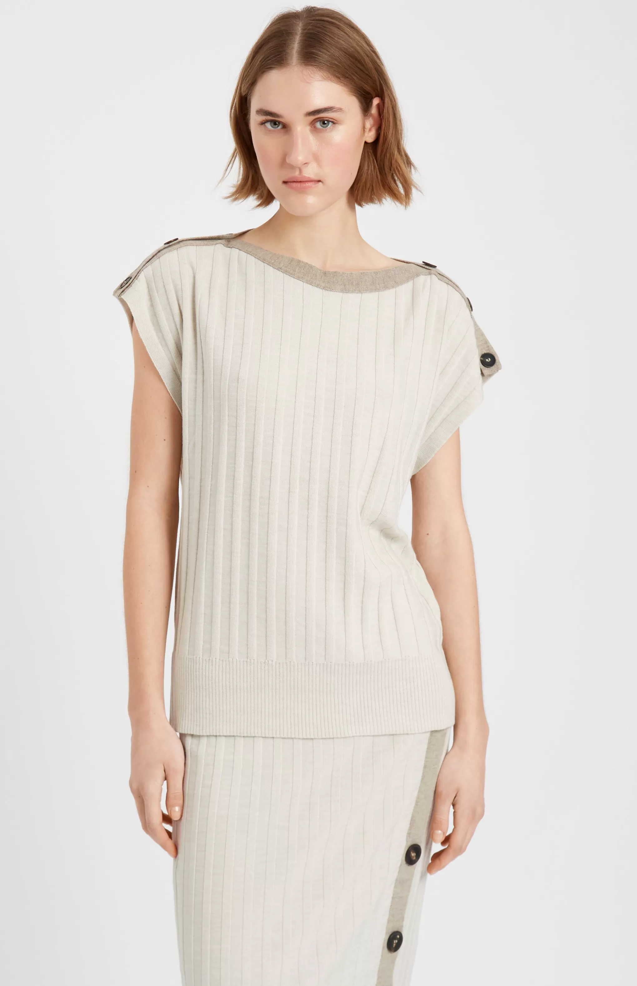 Clearance Women's Round Neck Merino Sleeveless Jumper In Natural Men/Women Merino