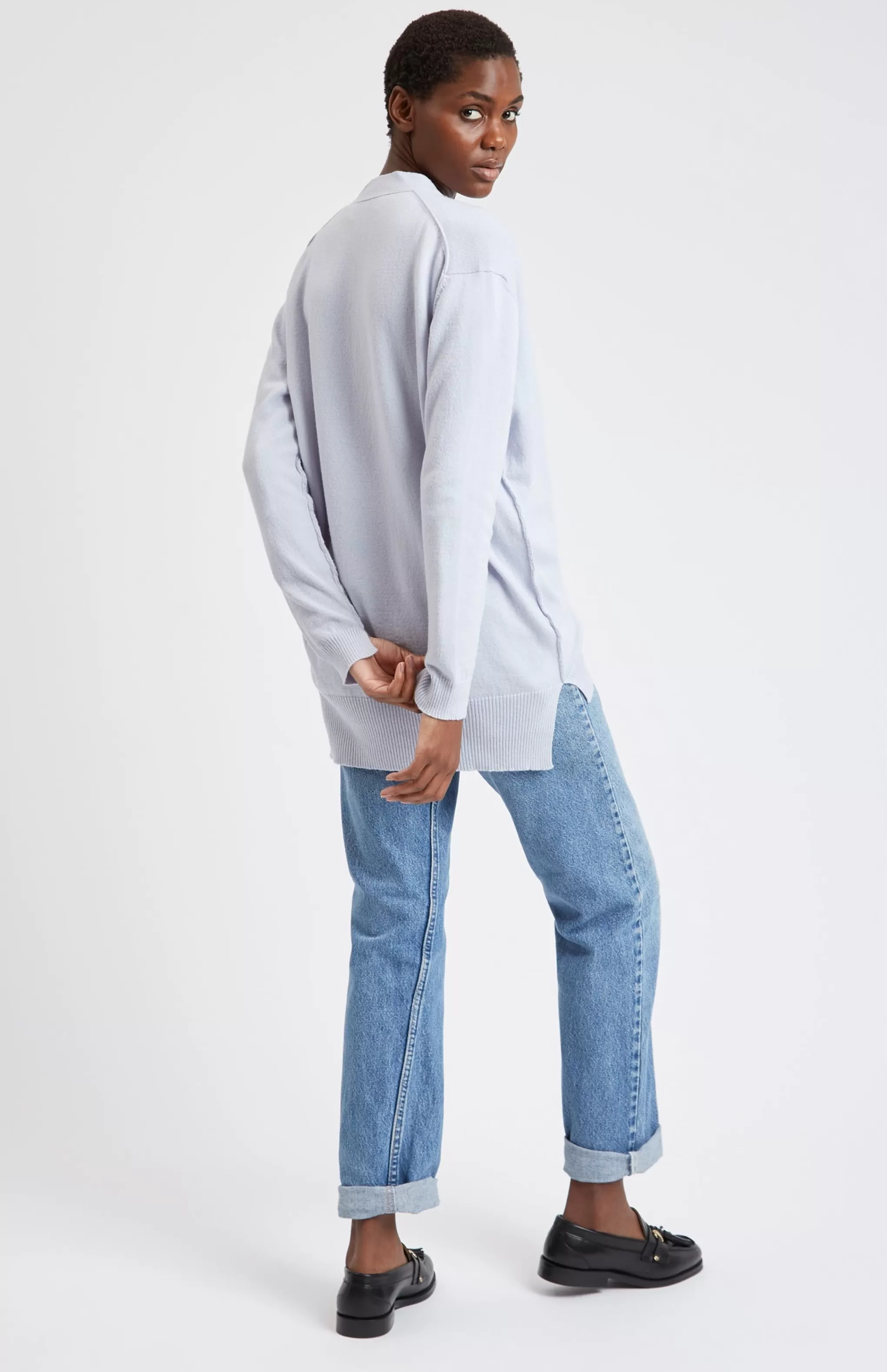 Clearance Women's V Neck Cashmere Cardigan In Light Blue Men/Women Medium Weight Knits
