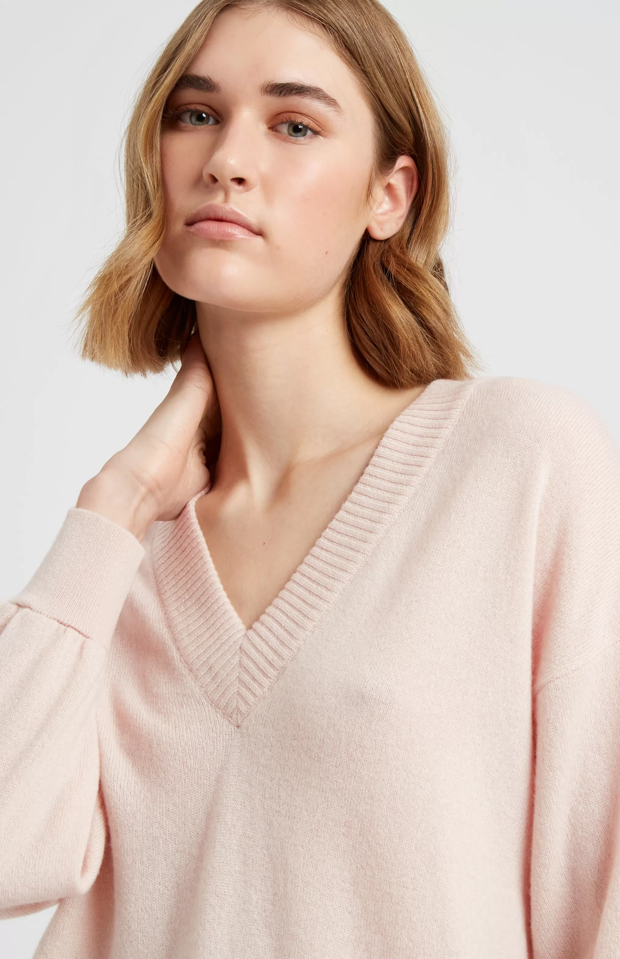 Best Sale Women's V Neck Cashmere Jumper In Pastel Pink Men/Women Cashmere