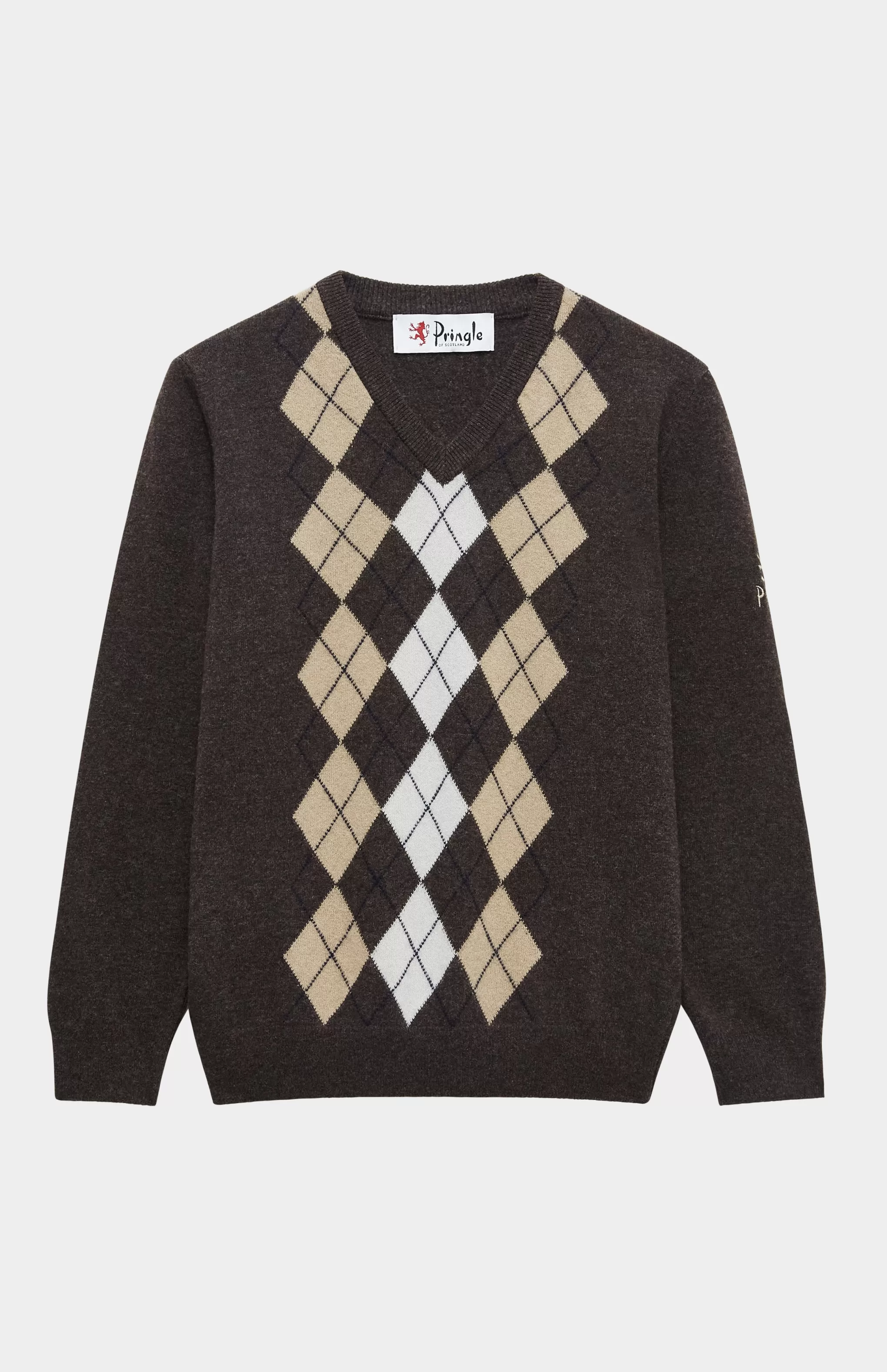 Best Women's V Neck Centre Argyle Lambswool Jumper In Brown / Camel Men/Women Argyle