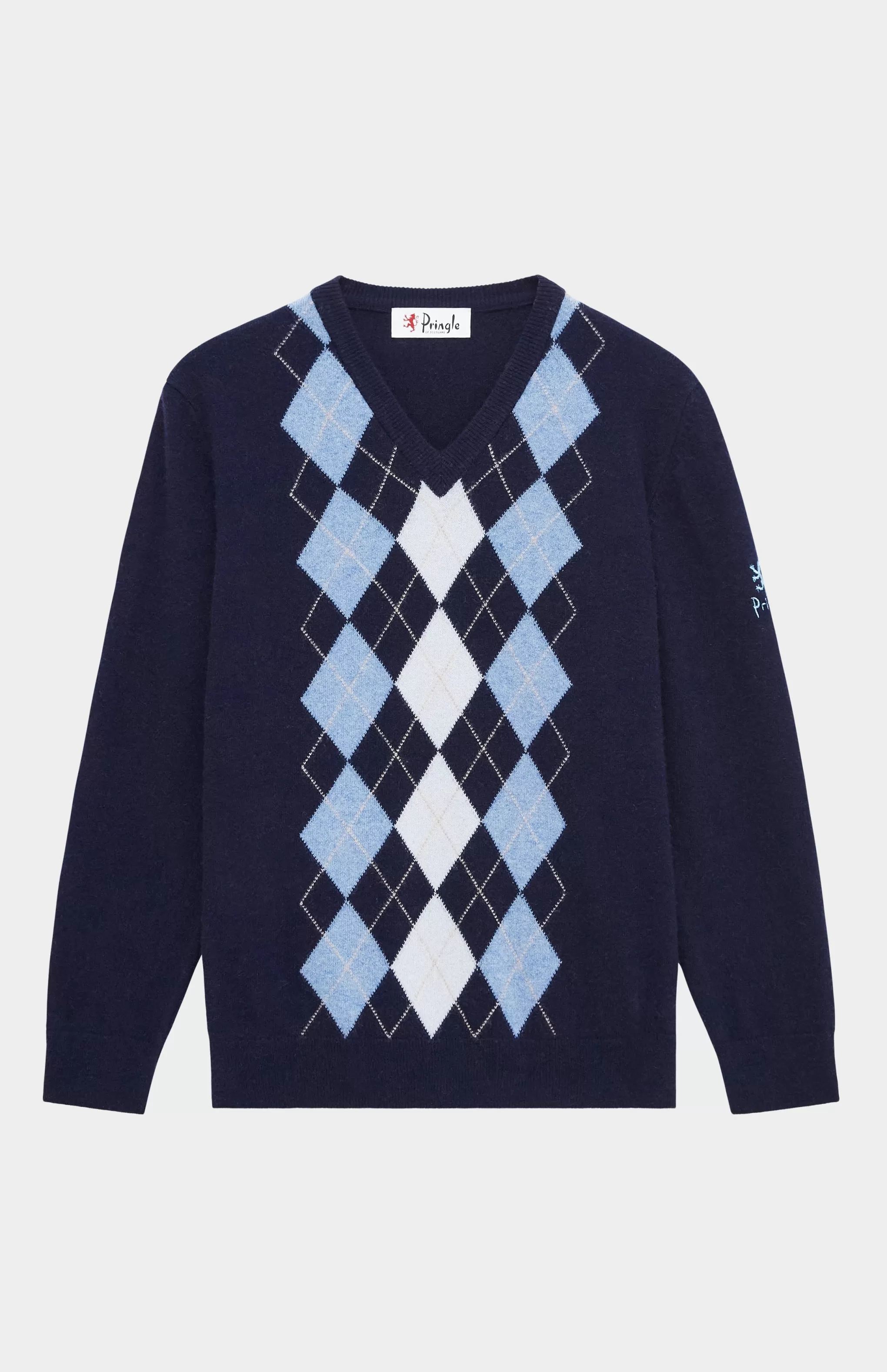 Best Women's V Neck Centre Argyle Lambswool Jumper In Navy / Blue Men/Women Argyle
