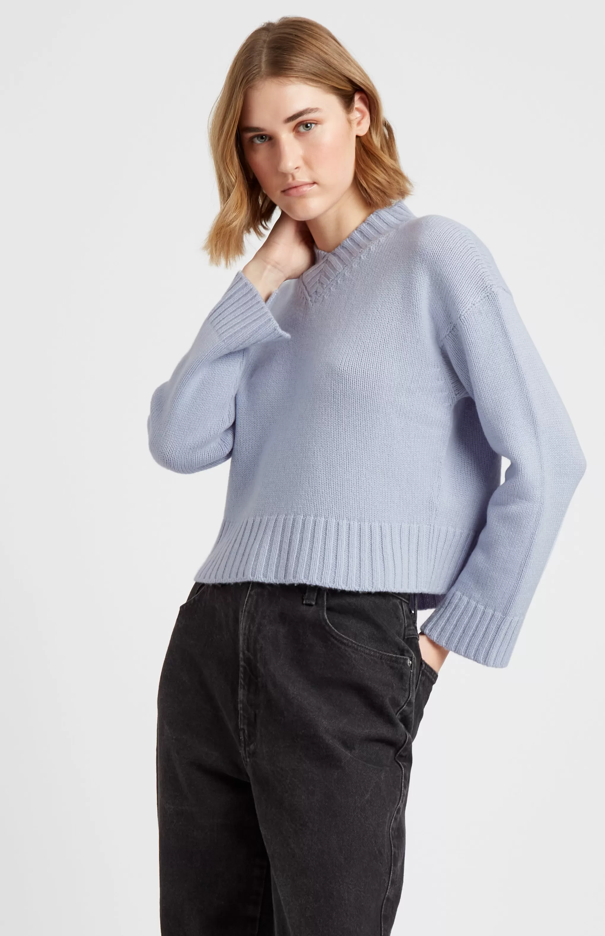 Best Women's V Neck Cosy Cashmere Jumper In Baby Blue Men/Women Cashmere