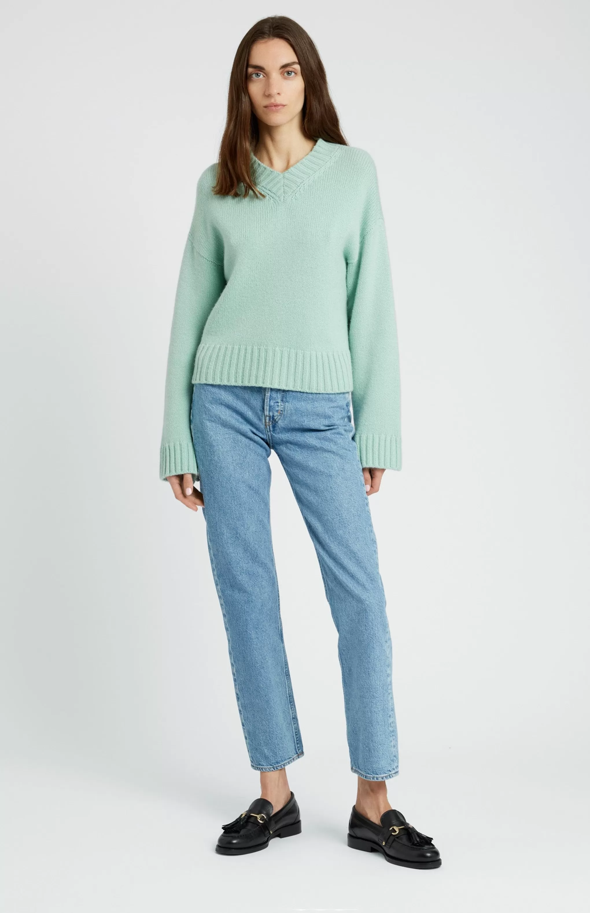 Fashion Women's V Neck Cosy Cashmere Jumper In Mint Men/Women Cashmere