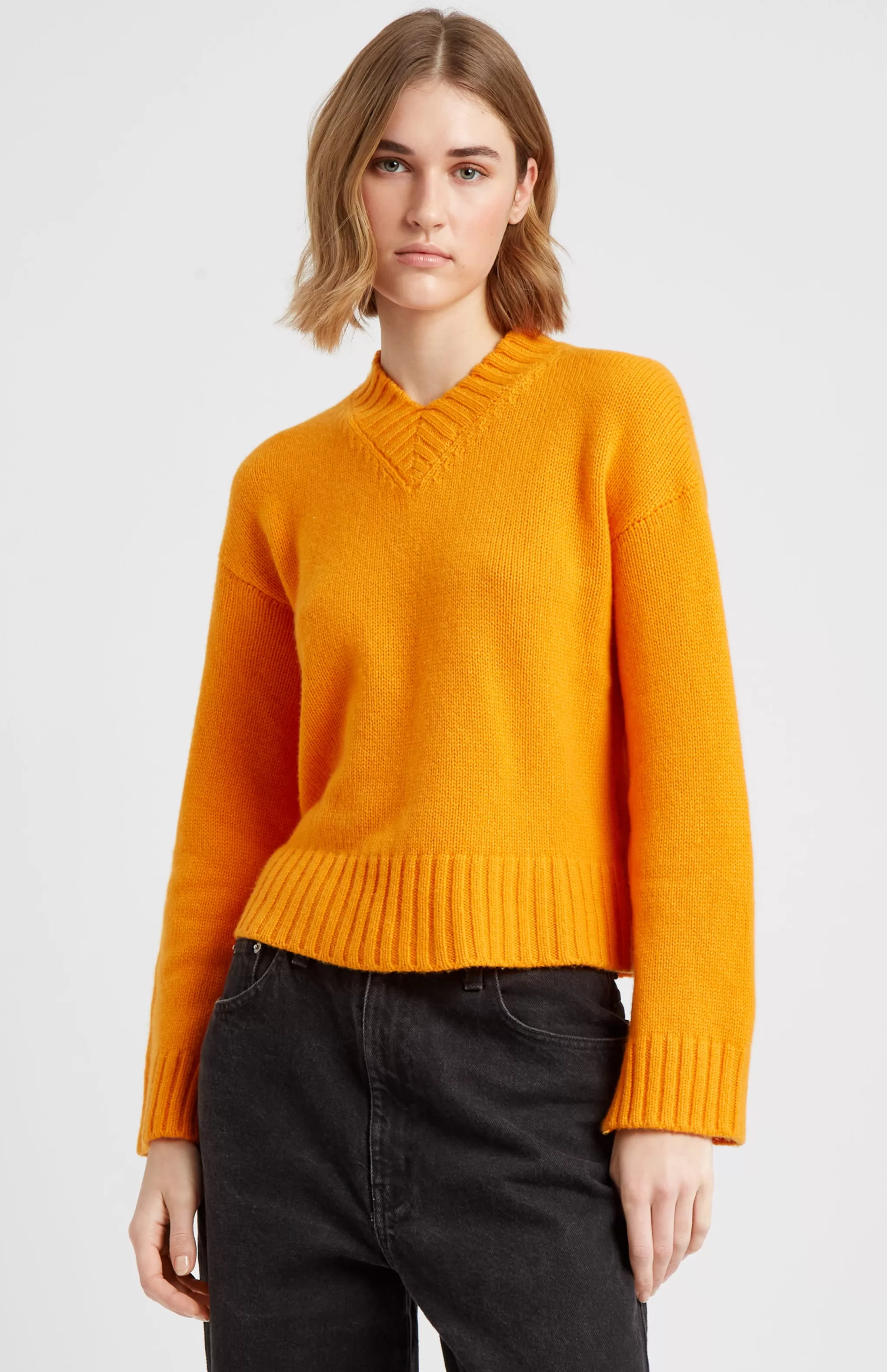 Hot Women's V Neck Cosy Cashmere Jumper In Orange Men/Women V Neck Knits