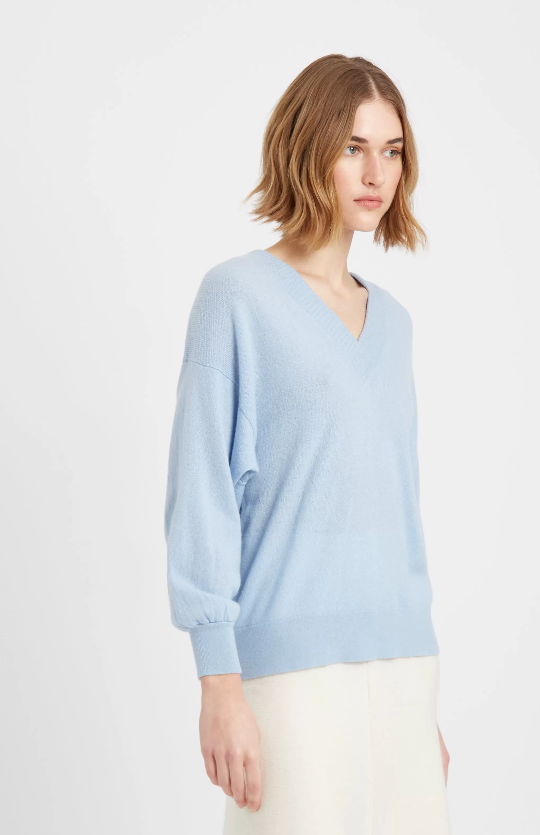 Cheap Women's V Neck Lightweight Cashmere Jumper In Mirage Blue Men/Women Cashmere