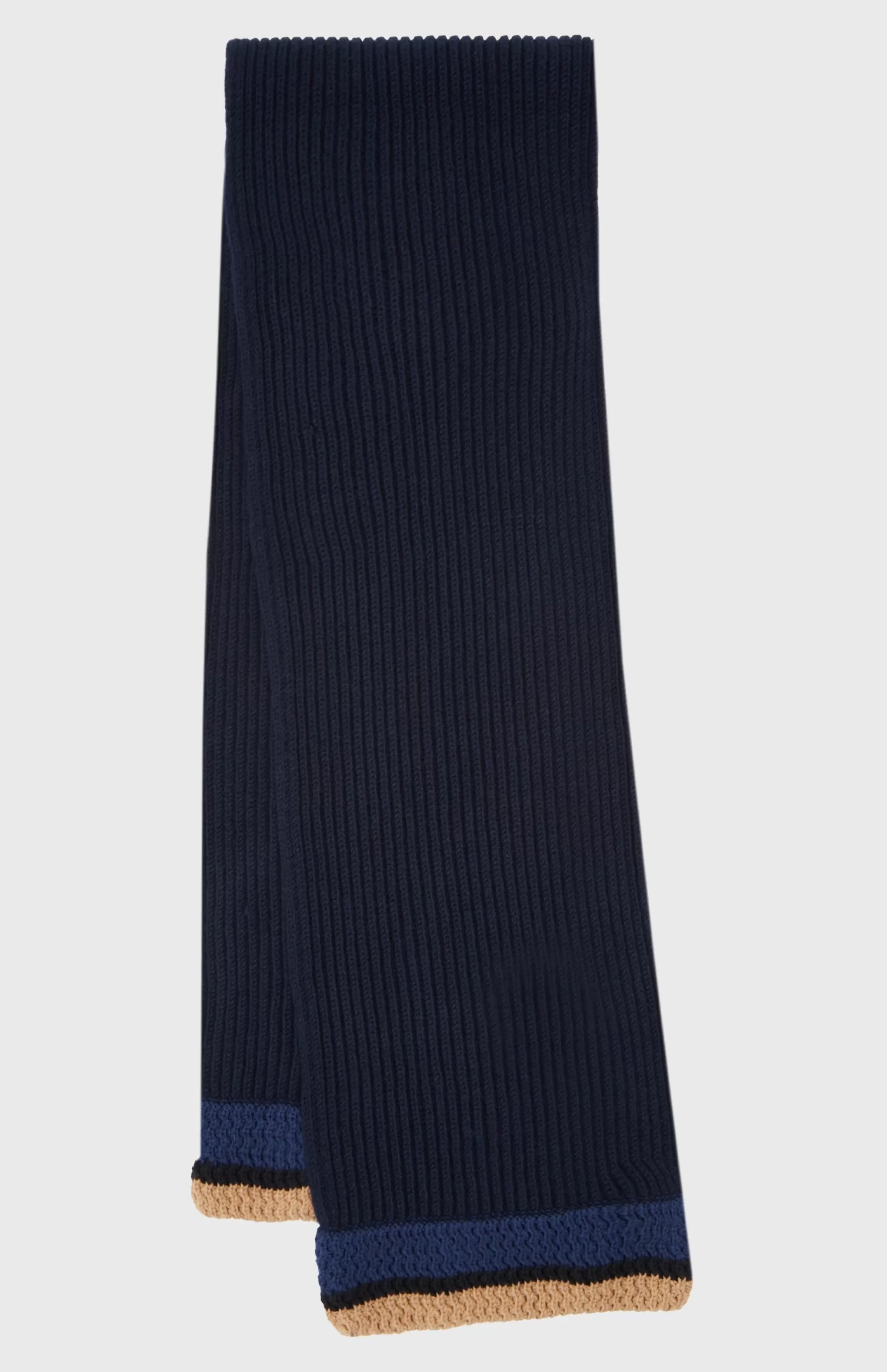 Clearance Wool Cashmere Blend Scarf With Allover Chunky Cardigan Rib In Navy Men Scarves
