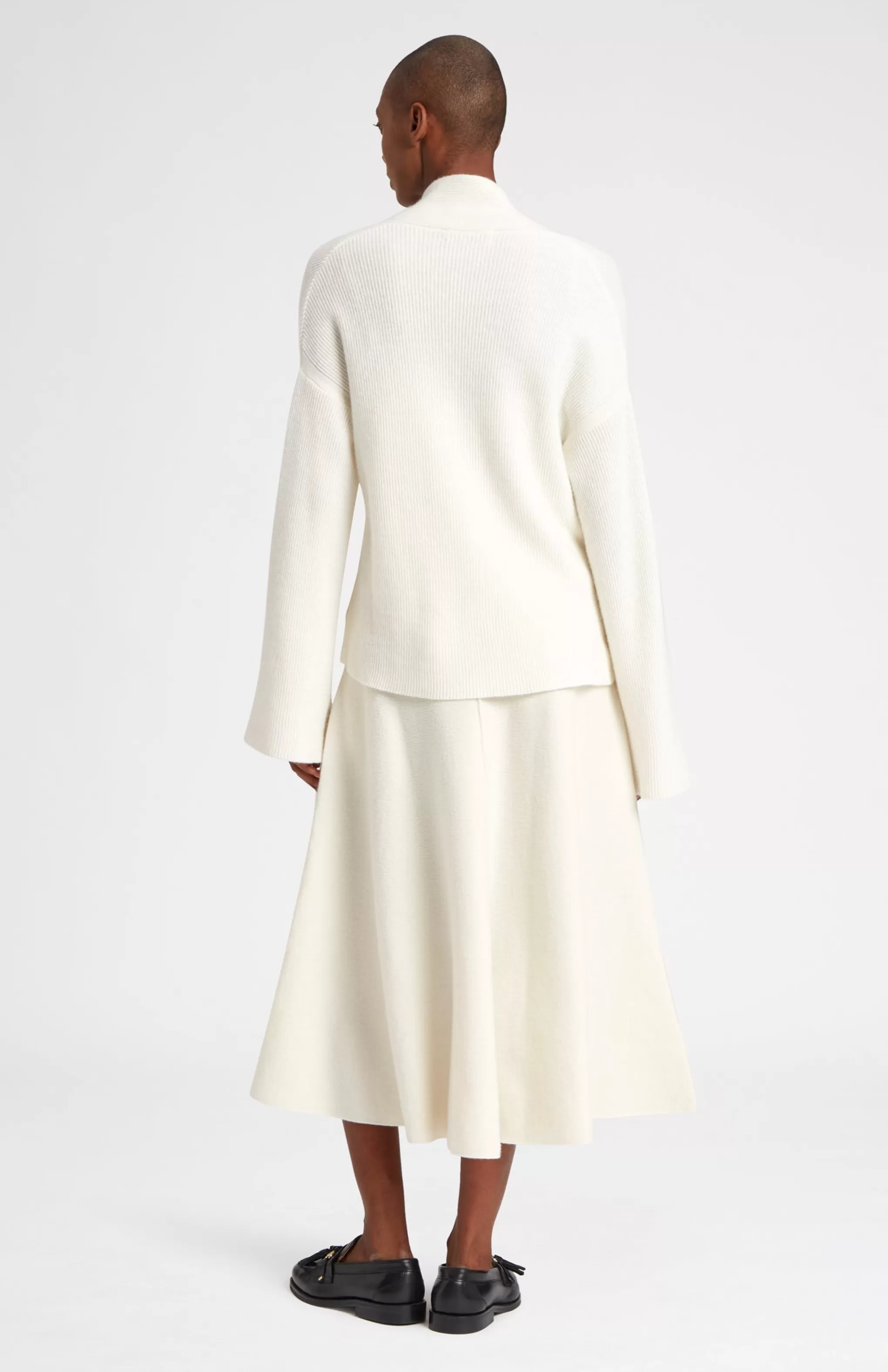 Fashion Wool Cashmere Blend Shawl Neck Jumper With Fine Rib In Cream Men/Women Lambswool