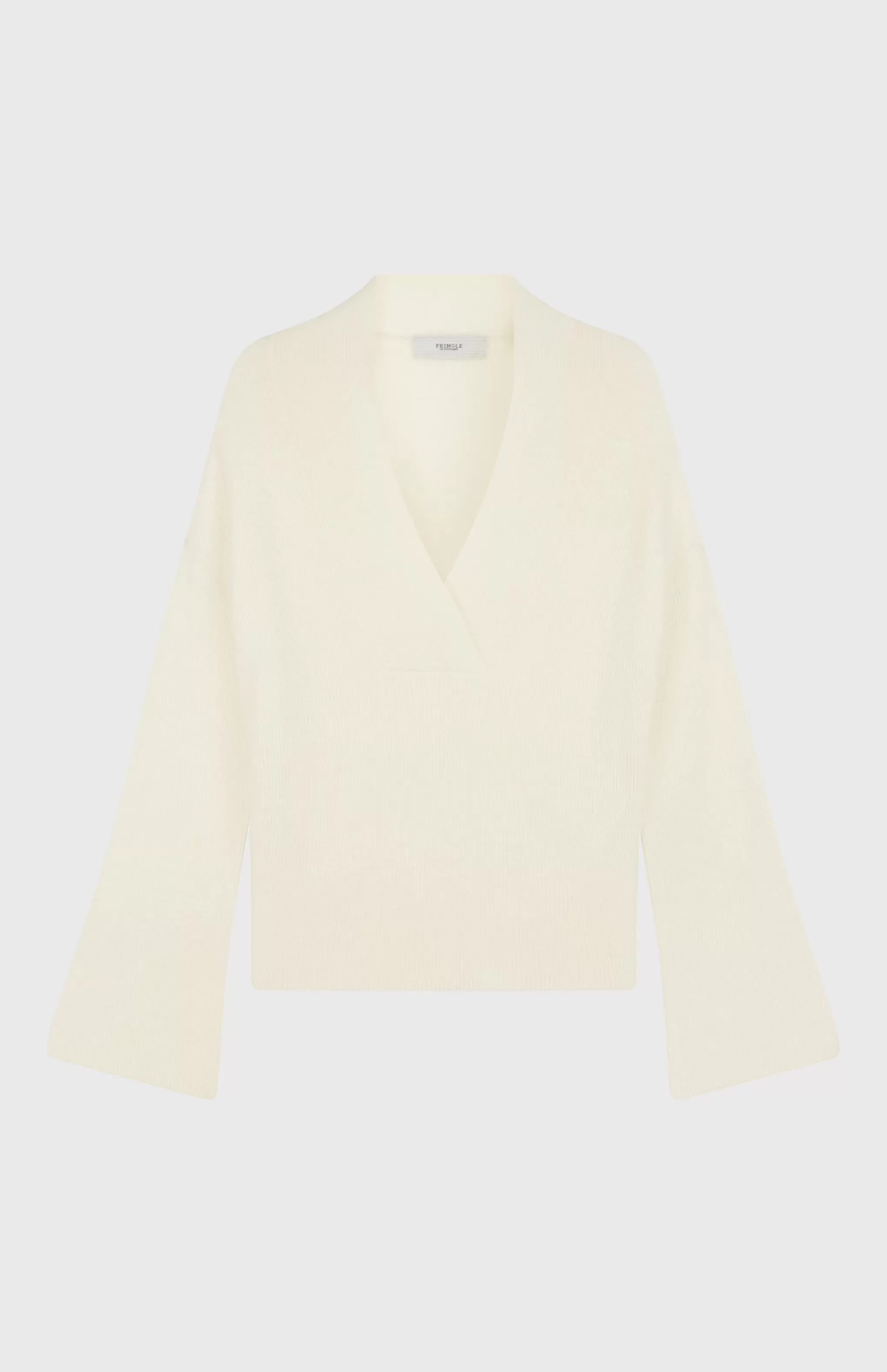Discount Wool Cashmere Blend Shawl Neck Jumper With Fine Rib In Cream Men/Women Best Sellers