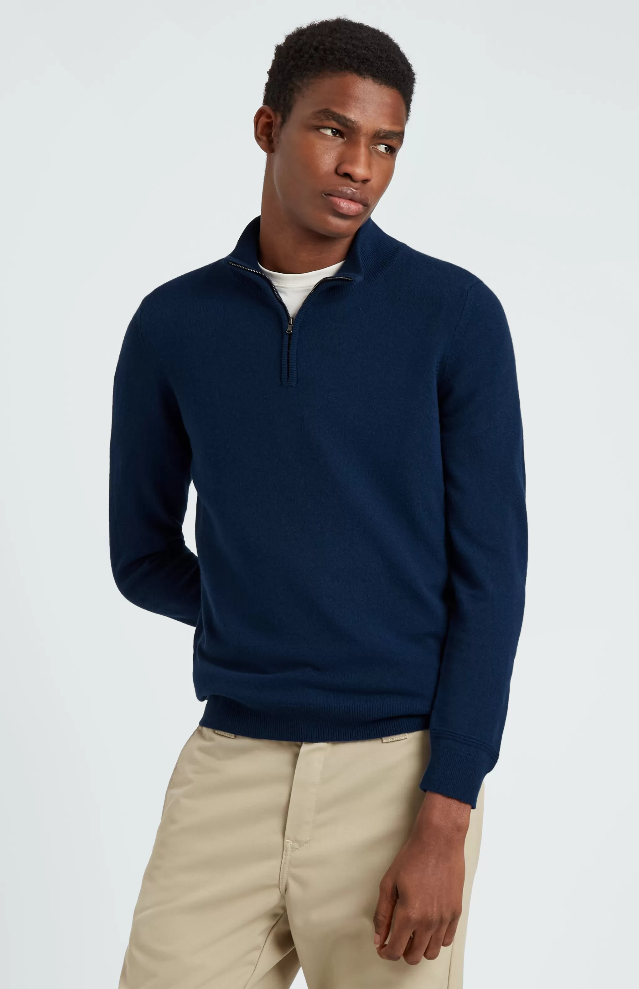 Store Zip Neck Cashmere Jumper In Atlantic Blue Men Made in Scotland
