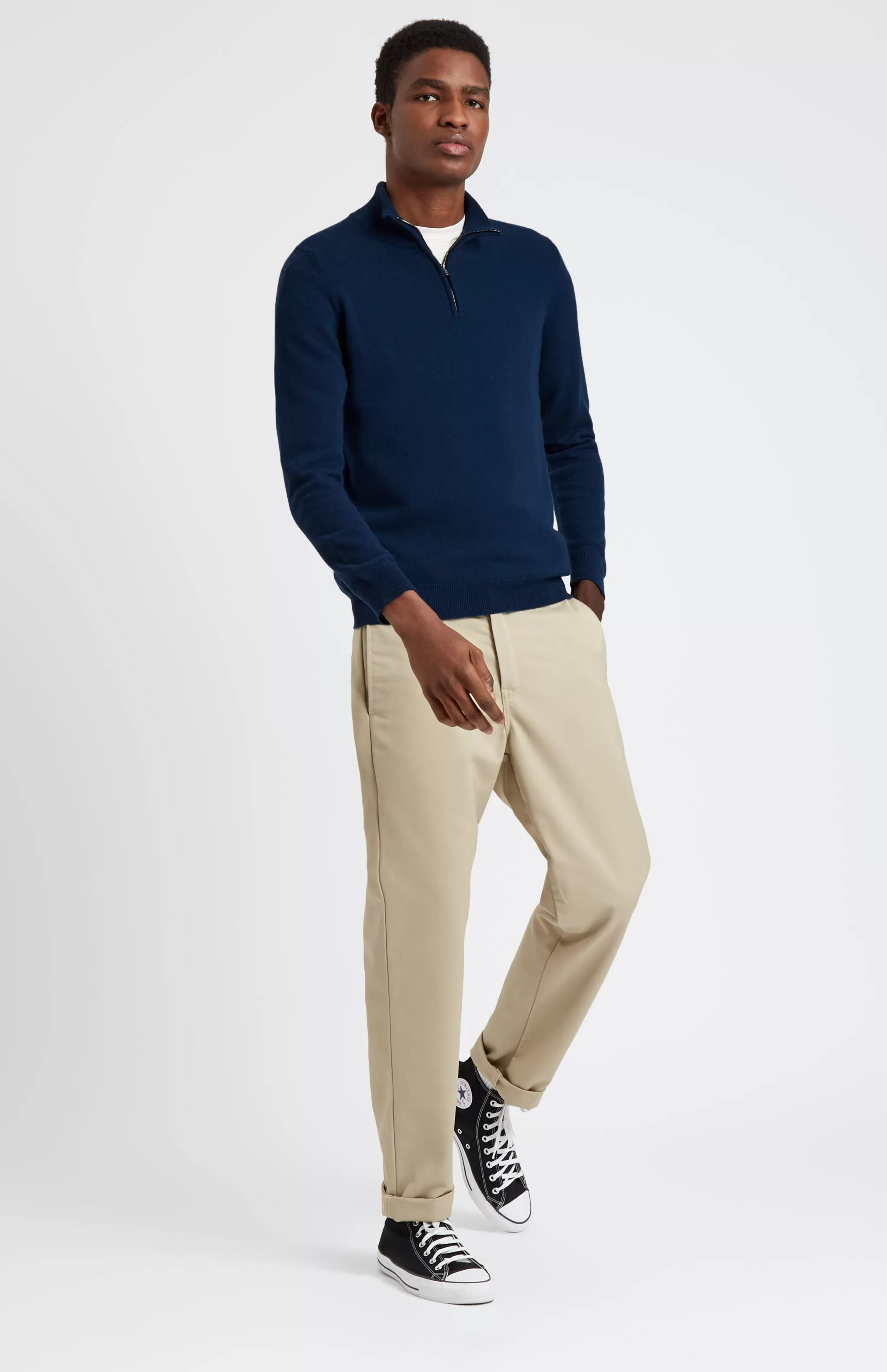 Store Zip Neck Cashmere Jumper In Atlantic Blue Men Made in Scotland