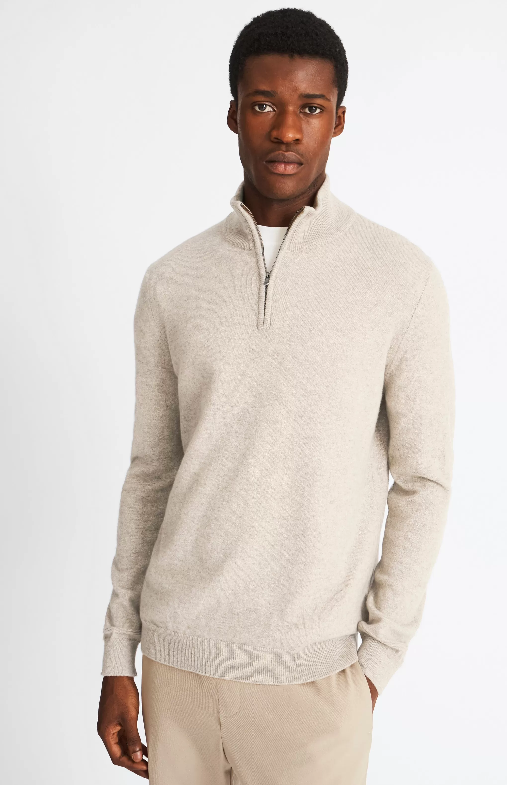 Cheap Zip Neck Cashmere Jumper In Dark Natural Men Cashmere