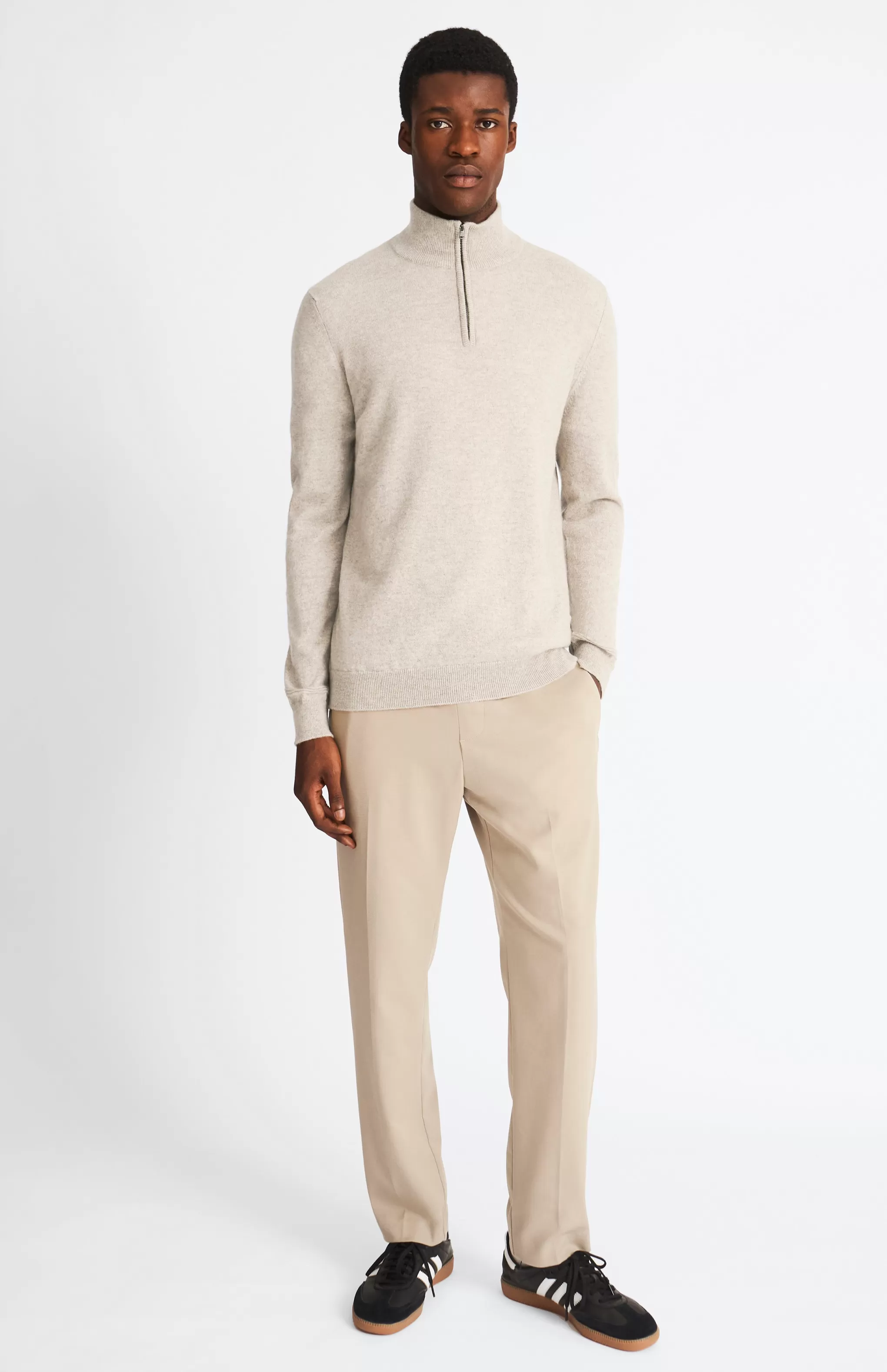 Discount Zip Neck Cashmere Jumper In Dark Natural Men Made in Scotland