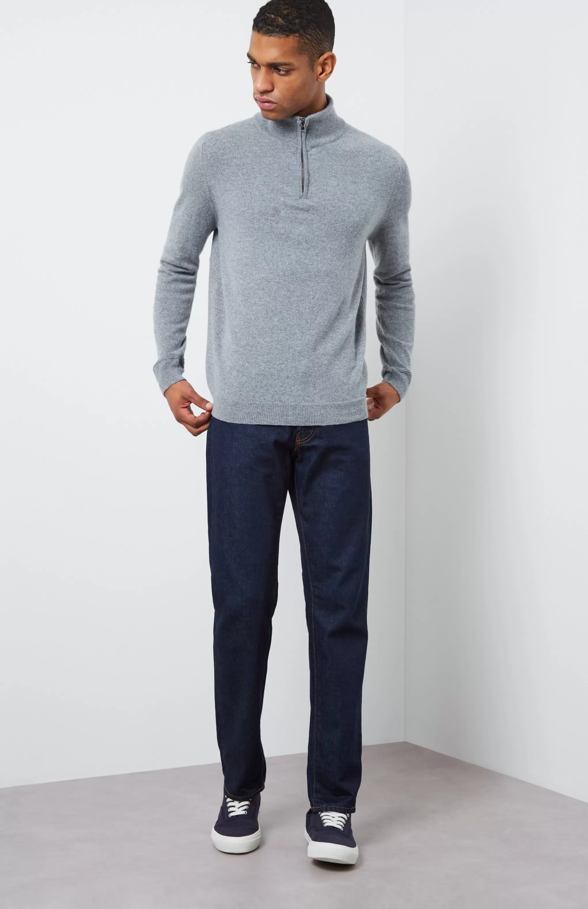Outlet Zip Neck Cashmere Jumper In Flannel Grey Men Jumpers