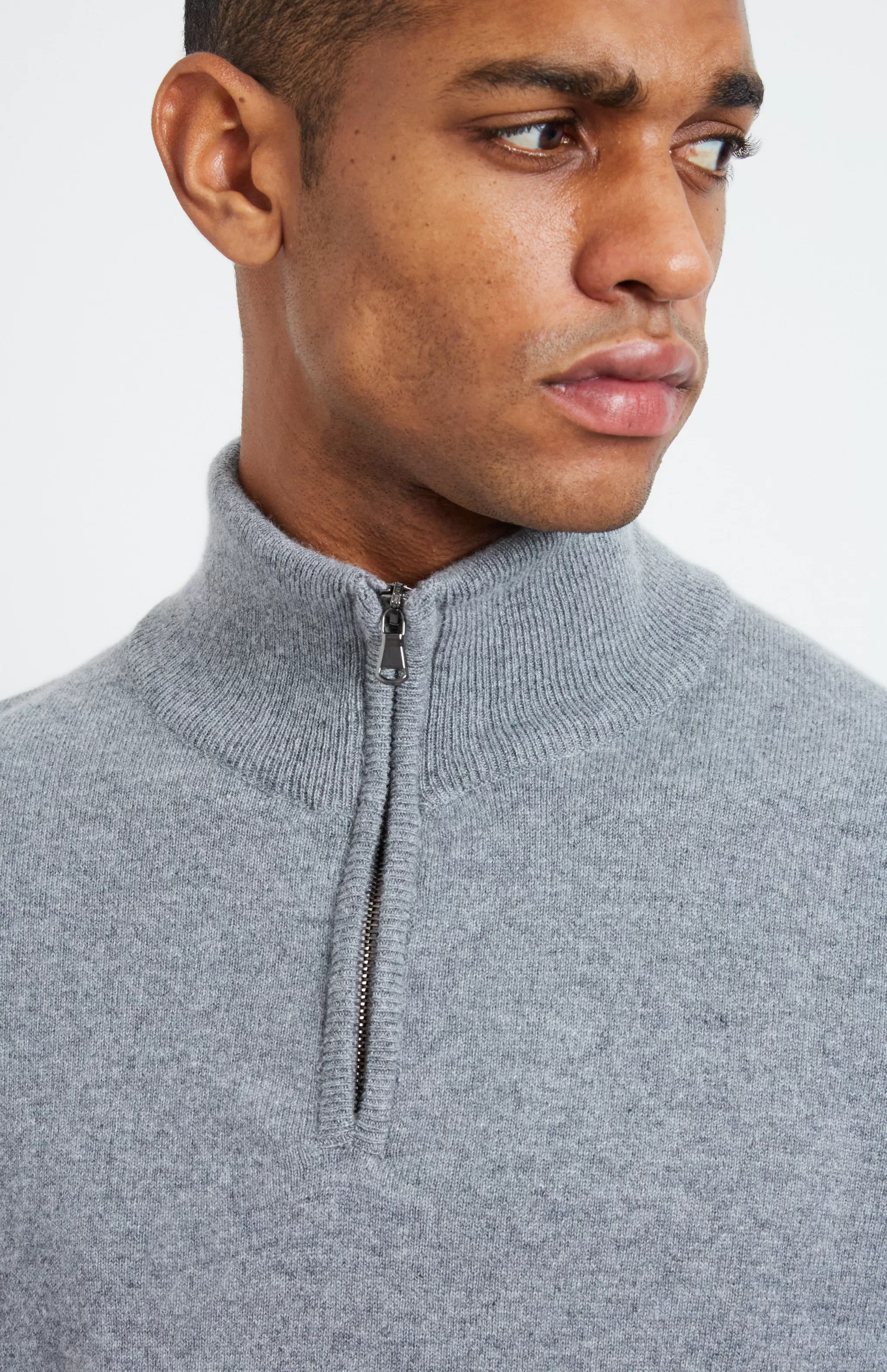 Cheap Zip Neck Cashmere Jumper In Flannel Grey Men Made in Scotland