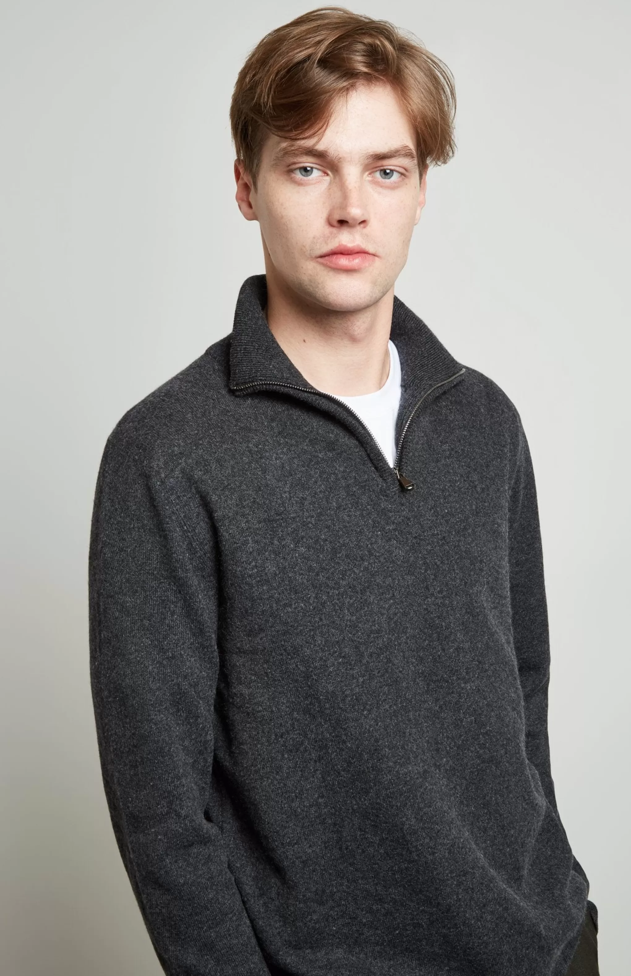 Best Sale Zip Neck Cashmere Jumper In Grey Men Jumpers