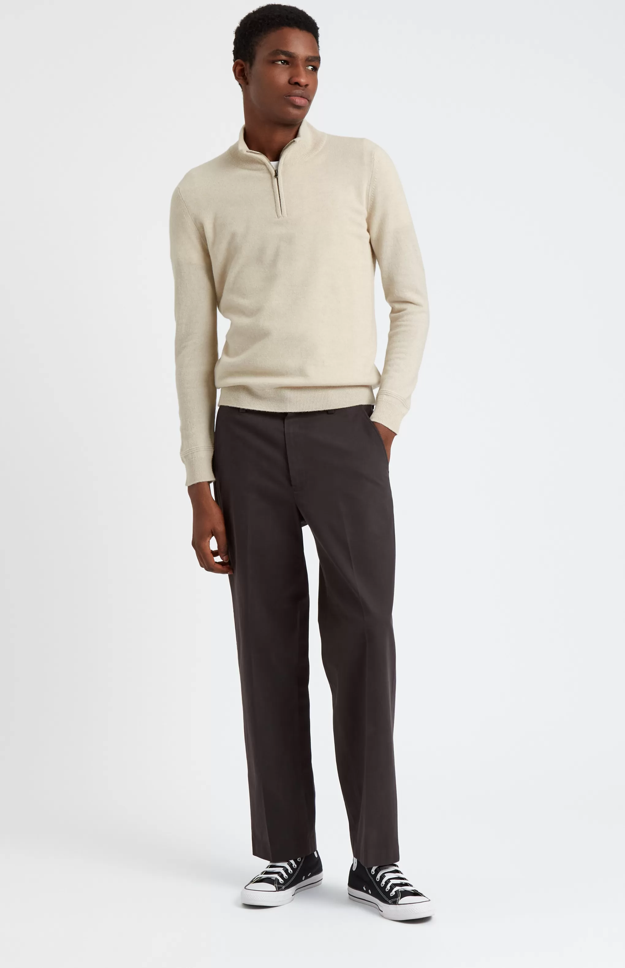 Best Zip Neck Cashmere Jumper In Light Natural Men High Neck Knits