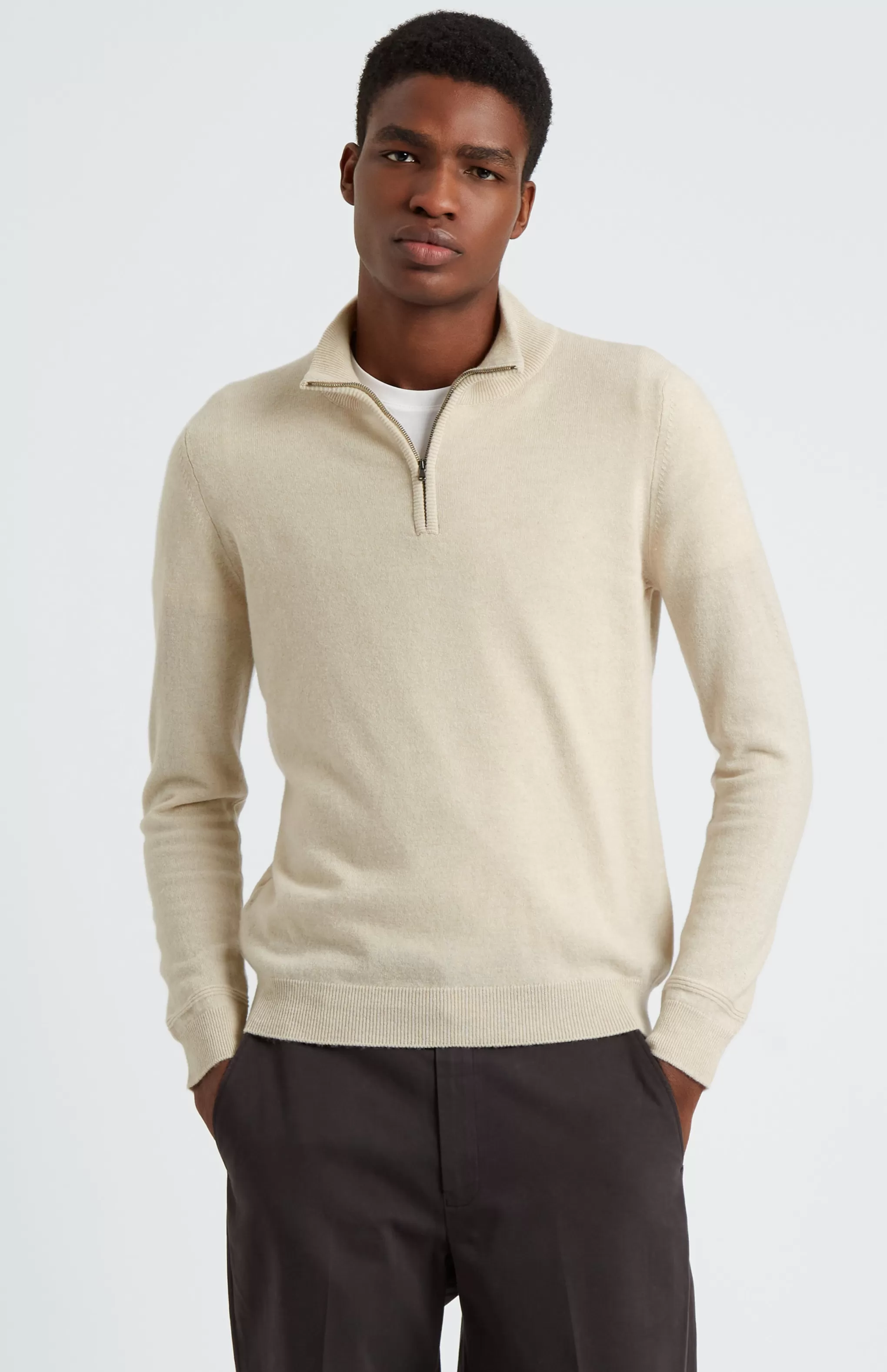 Best Zip Neck Cashmere Jumper In Light Natural Men High Neck Knits
