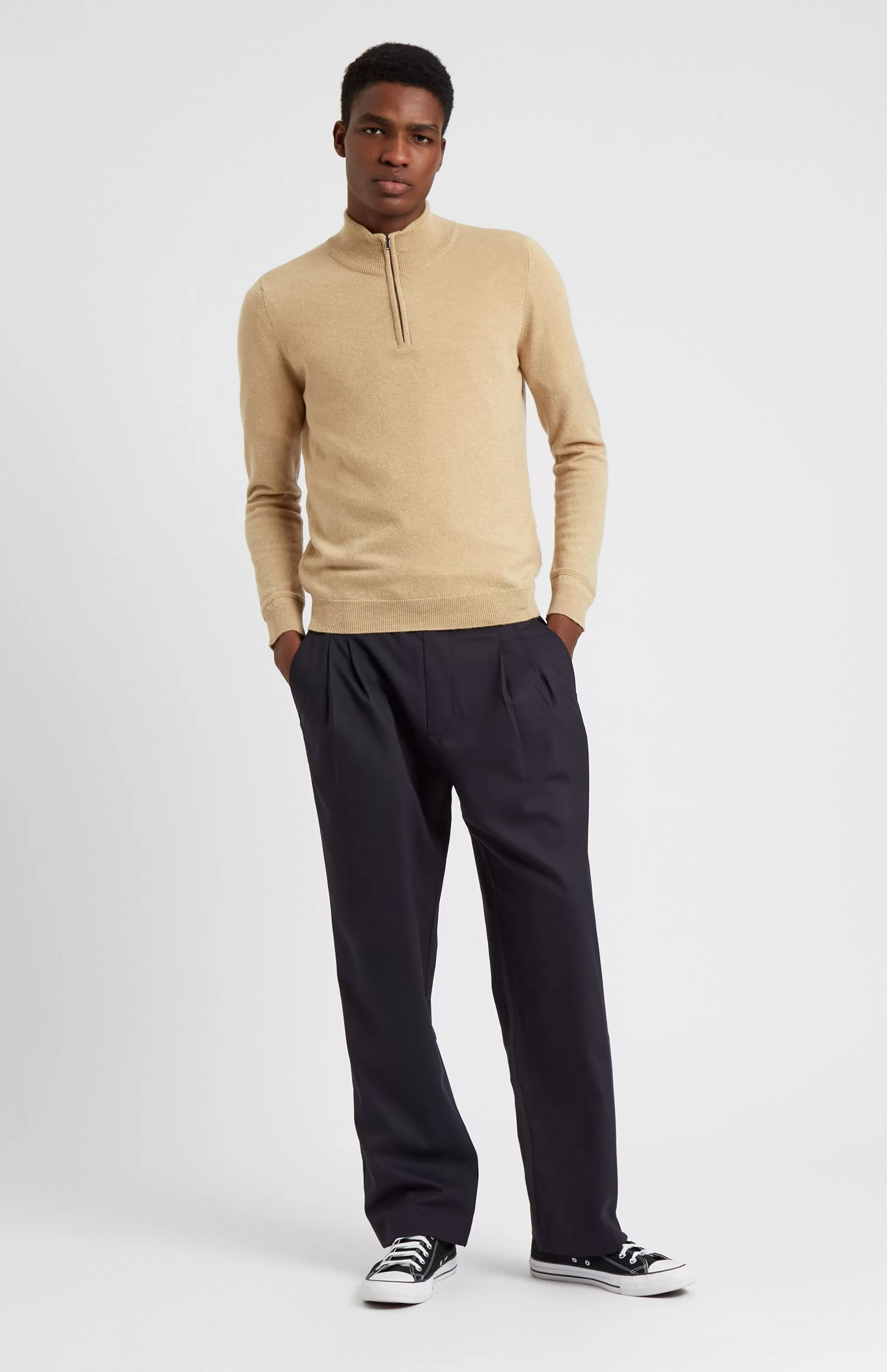 Flash Sale Zip Neck Cashmere Jumper In Sand Men Made in Scotland