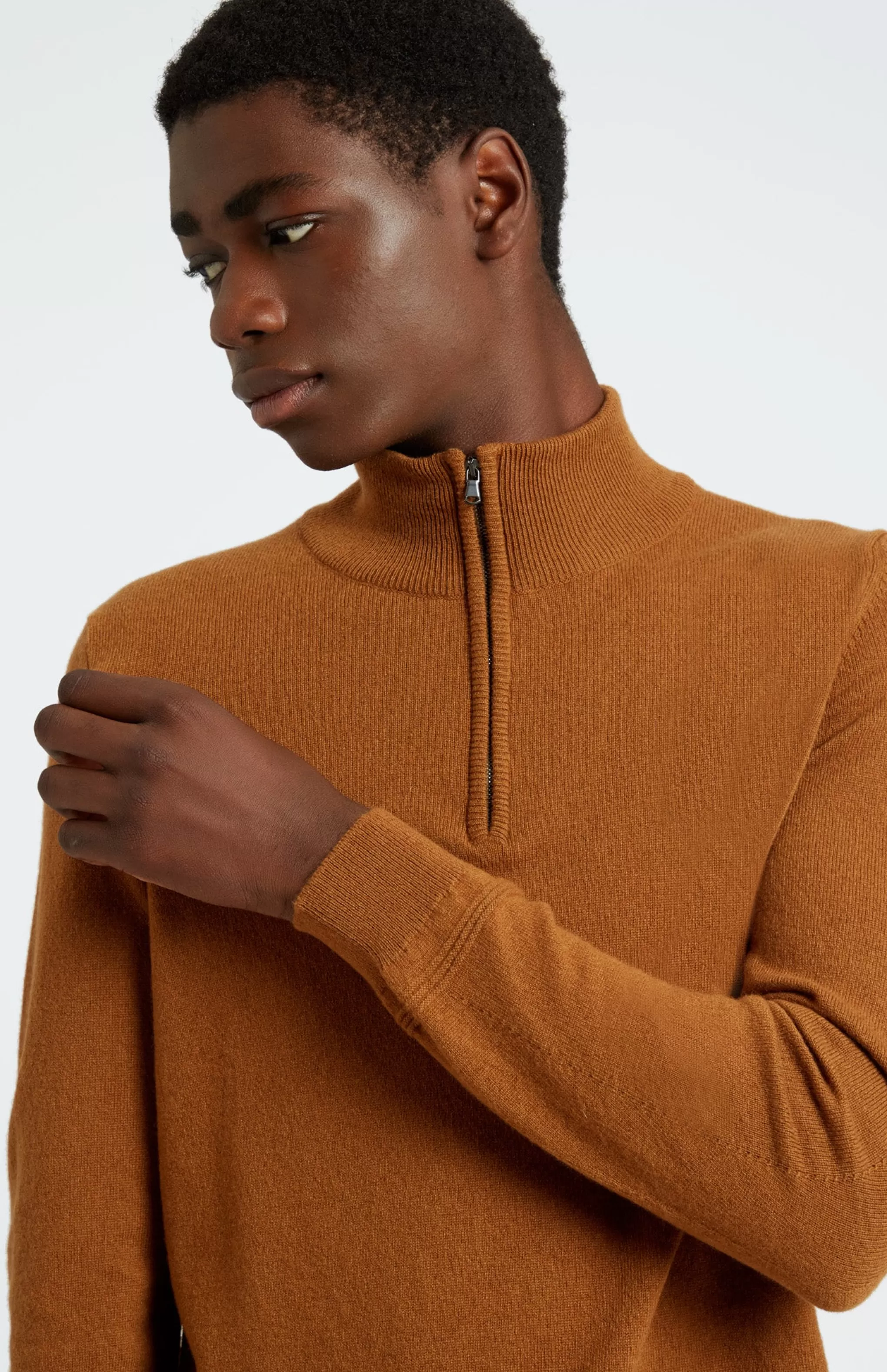 Best Sale Zip Neck Cashmere Jumper In Vicuna Men Jumpers