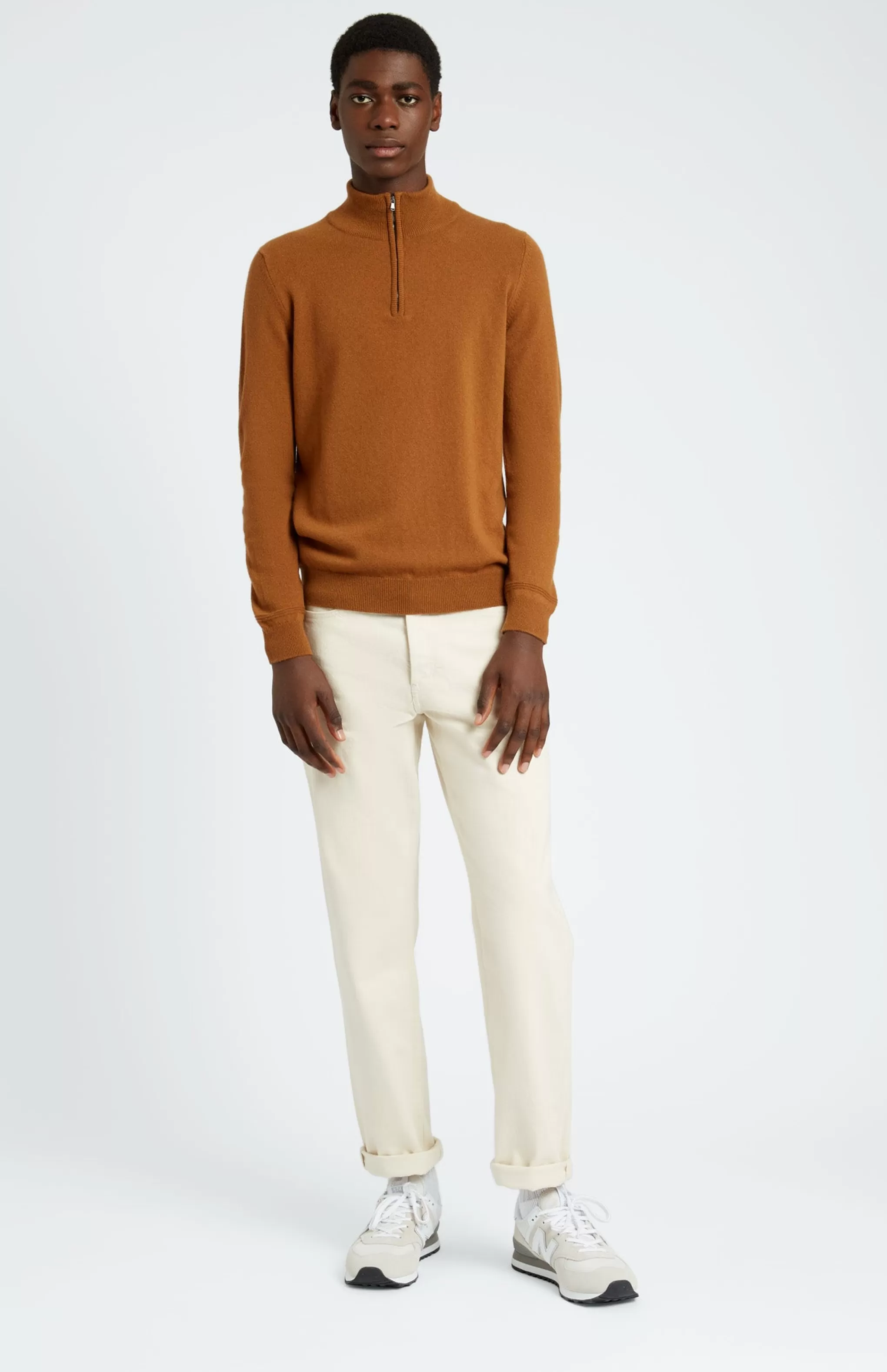 Best Sale Zip Neck Cashmere Jumper In Vicuna Men Jumpers
